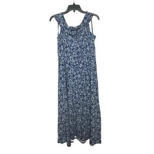 Loft Blue Floral Vine Off the Shoulder Stretchy Flare Sleeveless Midi Dress L